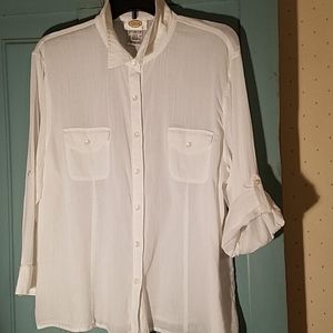 Talbots Sheer Crinkle Convertible Sleeve Top